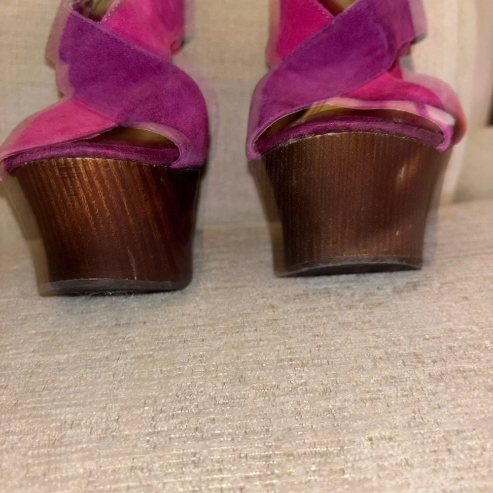Bakers 6 Vintage Baja Platform Heels Pink Purple Suede Wood Platform Barbie Y2K